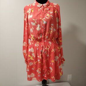 FREE PEOPLE ORANGE FLORAL PRINT MINI SHIRT DRESS WOMEN SIZE M